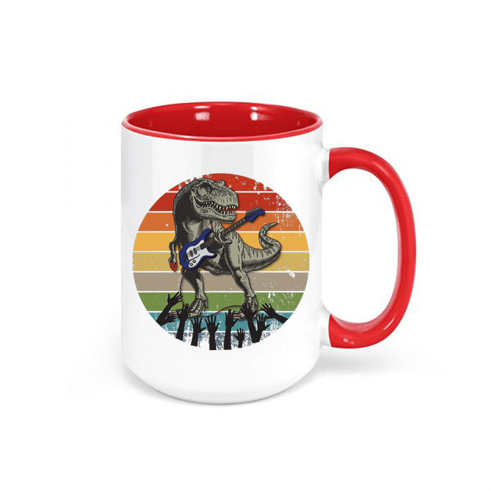 Guitar Mug, Dino Guitar, Guitarist Mug, Musician Coffee Mug, Lead Guitarist Mug, Dinosaur Playing Guitar, Guitarist Gift, Vintage Coffee Mug - Chase Me Tees LLC