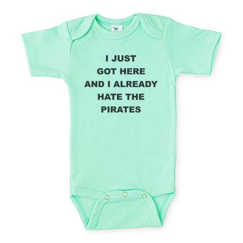 Phillies Onesie, I Just Got Here And I Already Hate The Pirates, Cardinals Onesie, Cubs Onesie, Super Soft, Sublimated Design, Baseball Baby - Chase Me Tees LLC
