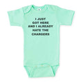 Raiders Onesie, I Just Got Here And I Already Hate The Chargers, Football Onesie, Rival Bodysuit, Raiders Football, Super Soft, Sublimated - Chase Me Tees LLC