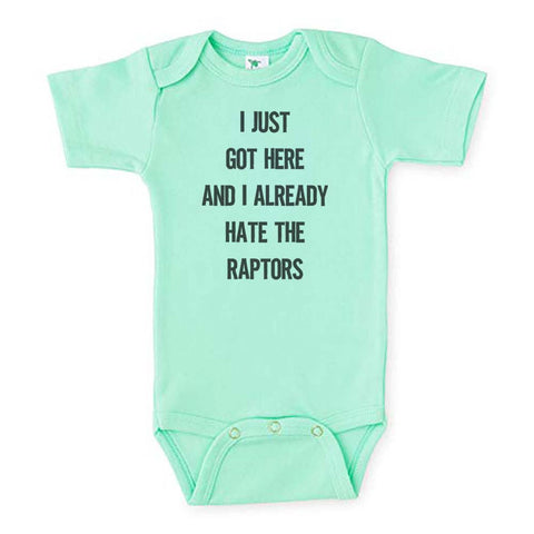 Nets Onesie, I Just Got Here And I Already Hate The Raptors, Basketball Onesie, Brooklyn Onesie, Super Soft, Sublimated Design, B-ball Baby - Chase Me Tees LLC