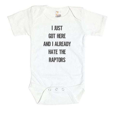 Nets Onesie, I Just Got Here And I Already Hate The Raptors, Basketball Onesie, Brooklyn Onesie, Super Soft, Sublimated Design, B-ball Baby - Chase Me Tees LLC