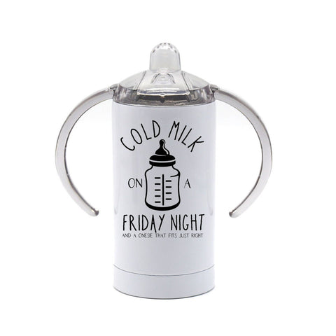 Baby Sippy Cup, Cold Milk On A Friday Night, Country Music Baby Gift, Infant Country Gift, Funny Sippy Cups, Sublimated Design, Infant Cup - Chase Me Tees LLC