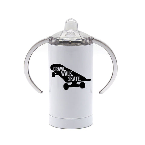 Skateboard Sippy Cup, Crawl Walk Skate, Baby Skating Gift, Infant Skateboard Cup, Funny Sippy Cups, Sublimated Design, Future Skateboarder - Chase Me Tees LLC