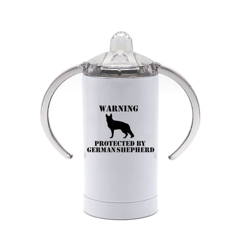 German Shepherd Sippy Cup, Warning Protected By German Shepherd, Funny Sippy Cups, Dog And Kid, K-9 Sippy Cup, Sublimated Design, k-9 Friend - Chase Me Tees LLC