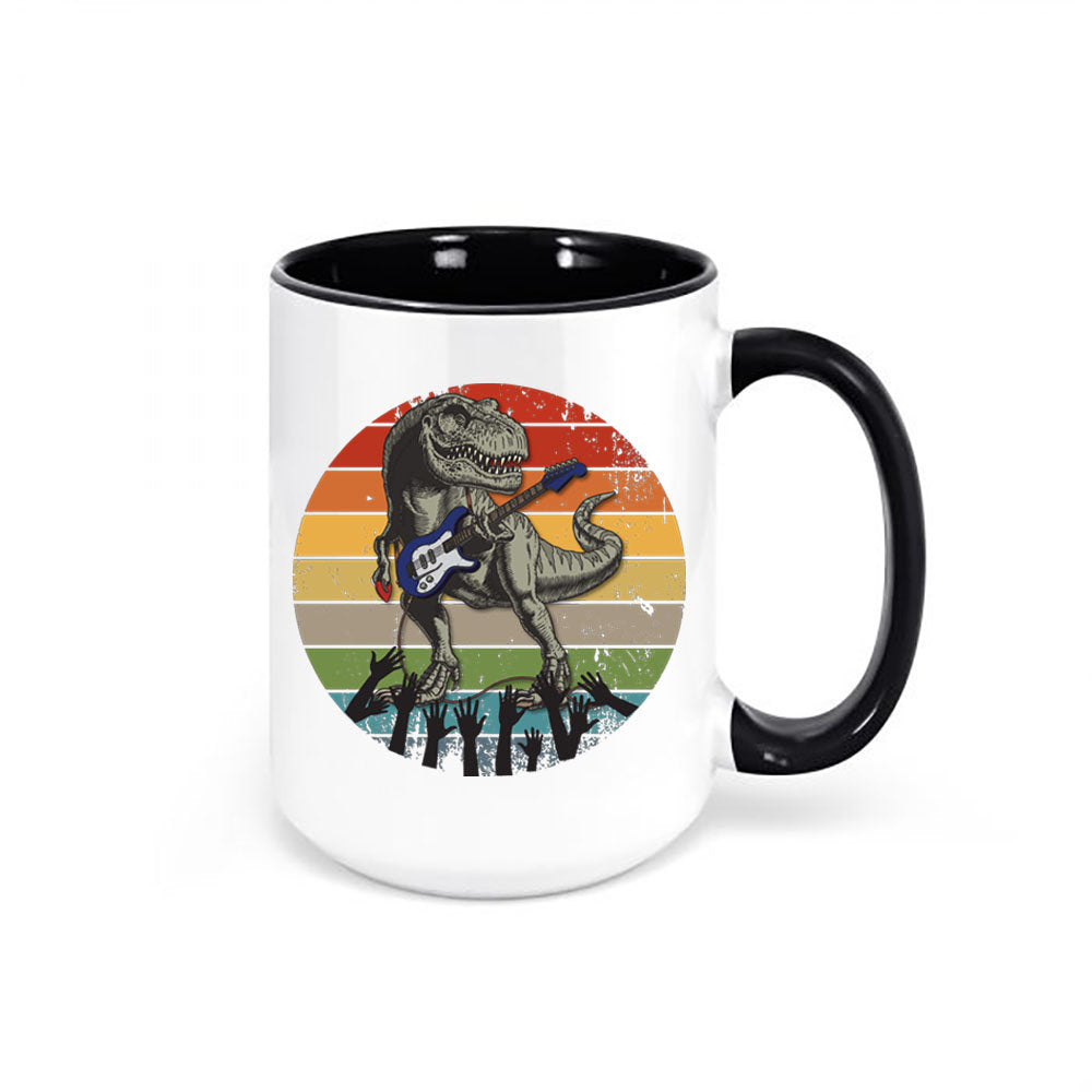 Guitar Mug, Dino Guitar, Guitarist Mug, Musician Coffee Mug, Lead Guitarist Mug, Dinosaur Playing Guitar, Guitarist Gift, Vintage Coffee Mug - Chase Me Tees LLC