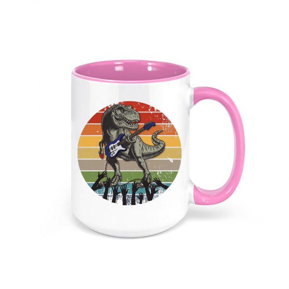 Guitar Mug, Dino Guitar, Guitarist Mug, Musician Coffee Mug, Lead Guitarist Mug, Dinosaur Playing Guitar, Guitarist Gift, Vintage Coffee Mug - Chase Me Tees LLC