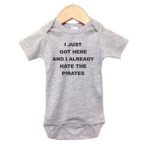 Phillies Onesie, I Just Got Here And I Already Hate The Pirates, Cardinals Onesie, Cubs Onesie, Super Soft, Sublimated Design, Baseball Baby - Chase Me Tees LLC