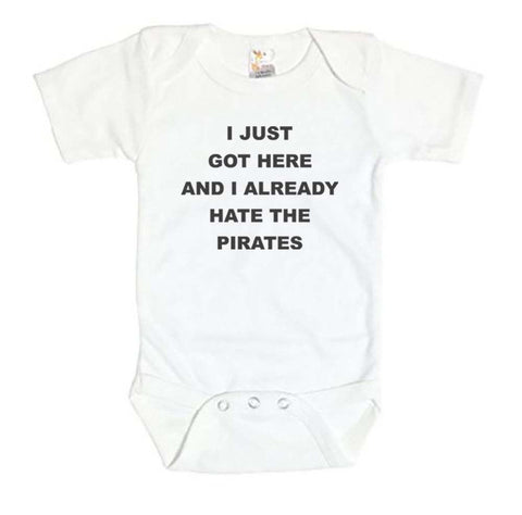 Phillies Onesie, I Just Got Here And I Already Hate The Pirates, Cardinals Onesie, Cubs Onesie, Super Soft, Sublimated Design, Baseball Baby - Chase Me Tees LLC