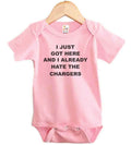 Raiders Onesie, I Just Got Here And I Already Hate The Chargers, Football Onesie, Rival Bodysuit, Raiders Football, Super Soft, Sublimated - Chase Me Tees LLC