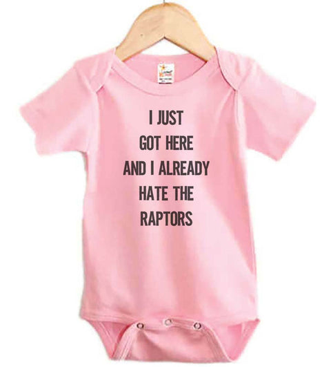 Nets Onesie, I Just Got Here And I Already Hate The Raptors, Basketball Onesie, Brooklyn Onesie, Super Soft, Sublimated Design, B-ball Baby - Chase Me Tees LLC